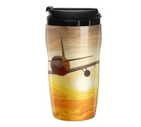 RTFGHJS Double Wall Vacuum Coffee Cup - Aircraft Plane at Sunset Reusable Plastic Travel Mug with Lid, 250ml Insulated Tumbler for Hot & Cold Drinks, Portable Coffee Mug for Car Office Use