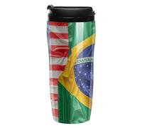 RTFGHJS Double Wall Vacuum Coffee Cup - American And Brazilian Flags Reusable Plastic Travel Mug with Lid, 350ml Insulated Tumbler for Hot & Cold Drinks, Portable Coffee Mug for Car Office Use