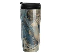 RTFGHJS Double Wall Vacuum Coffee Cup - Angel with Blue Wings Reusable Plastic Travel Mug with Lid, 350ml Insulated Tumbler for Hot & Cold Drinks, Portable Coffee Mug for Car Office Use