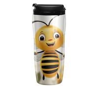 RTFGHJS Double Wall Vacuum Coffee Cup - Cute Bees Daisy Flower Reusable Plastic Travel Mug with Lid, 350ml Insulated Tumbler for Hot & Cold Drinks, Portable Coffee Mug for Car Office Use