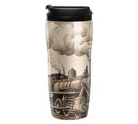 RTFGHJS Double Wall Vacuum Coffee Cup - Etching Train Reusable Plastic Travel Mug with Lid, 350ml Insulated Tumbler for Hot & Cold Drinks, Portable Coffee Mug for Car Office Use