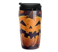 RTFGHJS Double Wall Vacuum Coffee Cup - Halloween Pumpkin Reusable Plastic Travel Mug with Lid, 250ml Insulated Tumbler for Hot & Cold Drinks, Portable Coffee Mug for Car Office Use