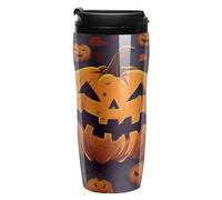 RTFGHJS Double Wall Vacuum Coffee Cup - Halloween Pumpkin Reusable Plastic Travel Mug with Lid, 350ml Insulated Tumbler for Hot & Cold Drinks, Portable Coffee Mug for Car Office Use