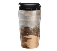 RTFGHJS Double Wall Vacuum Coffee Cup - Old Wild West Cowboy Town Reusable Plastic Travel Mug with Lid, 250ml Insulated Tumbler for Hot & Cold Drinks, Portable Coffee Mug for Car Office Use