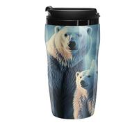 RTFGHJS Double Wall Vacuum Coffee Cup - Polar Bears Northern Lights Reusable Plastic Travel Mug with Lid, 250ml Insulated Tumbler for Hot & Cold Drinks, Portable Coffee Mug for Car Office Use