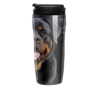 RTFGHJS Double Wall Vacuum Coffee Cup - Rottweiler Wallpaper Reusable Plastic Travel Mug with Lid, 350ml Insulated Tumbler for Hot & Cold Drinks, Portable Coffee Mug for Car Office Use