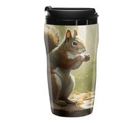 RTFGHJS Double Wall Vacuum Coffee Cup - Squirrel Eats Nuts Reusable Plastic Travel Mug with Lid, 250ml Insulated Tumbler for Hot & Cold Drinks, Portable Coffee Mug for Car Office Use