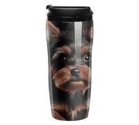 RTFGHJS Double Wall Vacuum Coffee Cup - Yorkie Puppy Reusable Plastic Travel Mug with Lid, 350ml Insulated Tumbler for Hot & Cold Drinks, Portable Coffee Mug for Car Office Use