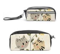 RTFGHJS Draw Two Cats Pencil Case, Large Capacity Pencil Pouch, Leather Small Makeup Bag, Portable Zipper Stationery Bag for Stationery, Travel Toiletry, Makeup, Supplies