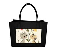 RTFGHJS Draw Two Cats Tote Bags Reusable Shopping Bag Grocery Bag Felt Handbags Storage Bags Black