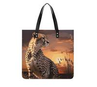 RTFGHJS Eagle at Hunting Work Tote Bag for Women Leather Shoulder Bag with Magnetic Buckle Purse And Handbags, Cheetah Looking Out Over Savanna With Sunset, 39x39cm