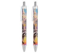 RTFGHJS Fairy Castle Raccoon Ballpoint Pens Retractable Ball Point Pens Smooth 0.5mm Medium Writing Pen Black Ink Pen for Men Women 2 PCS