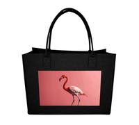 RTFGHJS Flamingo on Skateboard Tote Bags Reusable Shopping Bag Grocery Bag Felt Handbags Storage Bags Black
