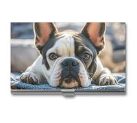 RTFGHJS French Bulldog Dog Cute Business Card Holder, Metal Slim Name Card Case, Pocket Cards Holder for Women Or Men, Name Cards Booklet for Professionals, Executives