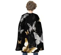 RTFGHJS Gold White Butterflies Black Halloween Cloak Christmas Cape Costume Accessory Cosplay Cloak for Parties Short Capes