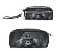 RTFGHJS Gorilla on The Ground Pencil Case, Large Capacity Pencil Pouch, Leather Small Makeup Bag, Portable Zipper Stationery Bag for Stationery, Travel Toiletry, Makeup, Supplies