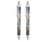 RTFGHJS Greece Street Ballpoint Pens Retractable Ball Point Pens Smooth 0.5mm Medium Writing Pen Black Ink Pen for Men Women 2 PCS
