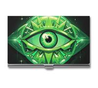 RTFGHJS Green Evil Eye Business Card Holder, Metal Slim Name Card Case, Pocket Cards Holder for Women Or Men, Name Cards Booklet for Professionals, Executives
