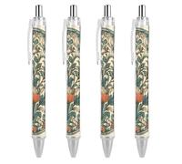 RTFGHJS Green Floral Pattern Ballpoint Pens Retractable Ball Point Pens Smooth 0.5mm Medium Writing Pen Black Ink Pen for Men Women 4 PCS