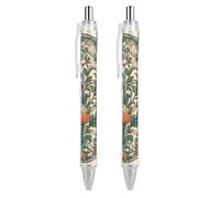 RTFGHJS Green Floral Pattern Ballpoint Pens Retractable Ball Point Pens Smooth 0.5mm Medium Writing Pen Black Ink Pen for Men Women 2 PCS