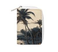 RTFGHJS Green Style Pattern PU Leather Card Holder - Slim Durable Credit Card Organizer for Men & Women, Palm Trees Fishing Boat, 16x11.5cm