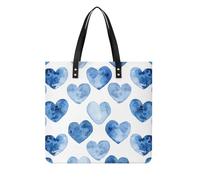 RTFGHJS Hand Drawn Blue Heart Work Tote Bag for Women Leather Shoulder Bag with Magnetic Buckle Purse And Handbags