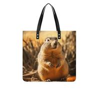 RTFGHJS Hand Drawn Groundhog Work Tote Bag for Women Leather Shoulder Bag with Magnetic Buckle Purse And Handbags