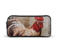 RTFGHJS Hand Drawn Rooster Pencil Case, Large Capacity Zipper Pencil Pouch Portable Office Stationery Makeup Bag, Desk Organizer for Stationery, Travel Toiletry, Makeup, Supplies