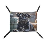 RTFGHJS Hanging Pet Hammock Cat Hammock for Cage Soft Breathable Cute Black Pug Dog Pet Cage Bed with Metal Hooks Small Pets Resting Sleepy Pad for Cats Dogs Rabbits Other Small Animals