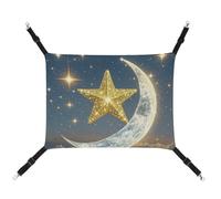 RTFGHJS Hanging Pet Hammock Cat Hammock for Cage Soft Breathable Golden Stars and Moon Pet Cage Bed with Metal Hooks Small Pets Resting Sleepy Pad for Cats Dogs Rabbits Other Small Animals