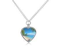 RTFGHJS Hawaiian Beach With Palm Trees Urn Necklace for Ashes Personalized Cremation Jewelry Heart Pendant Keepsake Jewelry for Dog Cat Sympathy Gift for Pets Lovers
