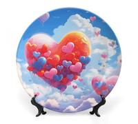 RTFGHJS Heart Shaped Drawing Decorative Ceramic Plate Personalized Bone China Decorative Plate Round Porcelain Plates with Display Stand Cabinet Display Plates for Home Decor 6inch