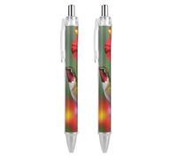 RTFGHJS Hummingbirds Red Flower Hibiscus Ballpoint Pens Retractable Ball Point Pens Smooth 0.5mm Medium Writing Pen Black Ink Pen for Men Women 2 PCS