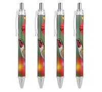 RTFGHJS Hummingbirds Red Flower Hibiscus Ballpoint Pens Retractable Ball Point Pens Smooth 0.5mm Medium Writing Pen Black Ink Pen for Men Women 4 PCS