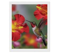 RTFGHJS Hummingbirds Red Flower Hibiscus Diamond Painting Kit 16"x20" DIY Canvas Art Decor with Drill Pen, Tray & Wax, Waterproof Sparkling Wall Craft for Home Decor, Birthdays, Christmas