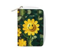 RTFGHJS Kittens Dancing PU Leather Card Holder - Slim Durable Credit Card Organizer for Men & Women, Yellow Smiley Flower, 16x11.5cm