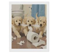 RTFGHJS Little Puppies Pulling Toilet Paper Diamond Painting Kit 16"x20" DIY Canvas Art Decor with Drill Pen, Tray & Wax, Waterproof Sparkling Wall Craft for Home Decor, Birthdays, Christmas