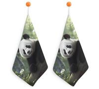 RTFGHJS Lovely Panda Hand Towels Ultra Absorbent Quick Dry Face & Gym Towels Decorative Kitchen Cloth Microfiber Dish Towel for Bathroom, Kitchen, Yoga with Hanging Loops 2PCS