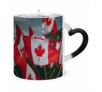 RTFGHJS Many Small Canadian Flags Color Changing Mug Heat Activated Coffee Mug Funny Ceramic Magic Mugs Personalized Novelty Heat Sublimation Cups for Men Women Gifts 11 Oz