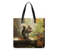 RTFGHJS Mermaid Work Tote Bag for Women Leather Shoulder Bag with Magnetic Buckle Purse And Handbags, Squirrel Eats Nuts, 39x39cm