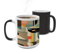 RTFGHJS Mid-Century Modern Art Cat Color Changing Mugs Heat Sensitive Magic Mug 11 Oz Coffee Cup for Office, Ceramic Novelty Tea Mug with Handle for Home, Creative Gifts, Birthday, Anniversary