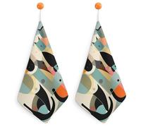 RTFGHJS Mid-Century Modern Art Cat Hand Towels Ultra Absorbent Quick Dry Face & Gym Towels Decorative Kitchen Cloth Microfiber Dish Towel for Bathroom, Kitchen, Yoga with Hanging Loops 2PCS