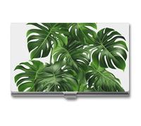 RTFGHJS Monstera Deliciosa Banana Palm Business Card Holder, Metal Slim Name Card Case, Pocket Cards Holder for Women Or Men, Name Cards Booklet for Professionals, Executives, Monstera Deliciosa