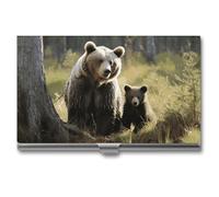 RTFGHJS Mother Brown Bears Protect Business Card Holder, Metal Slim Name Card Case, Pocket Cards Holder for Women Or Men, Name Cards Booklet for Professionals, Executives