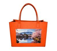 RTFGHJS Mount Fuji Cherry Blossom Trees Tote Bags Reusable Shopping Bag Grocery Bag Felt Handbags Storage Bags Fruit Orange