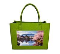 RTFGHJS Mount Fuji Cherry Blossom Trees Tote Bags Reusable Shopping Bag Grocery Bag Felt Handbags Storage Bags Light Green