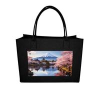 RTFGHJS Mount Fuji Cherry Blossom Trees Tote Bags Reusable Shopping Bag Grocery Bag Felt Handbags Storage Bags Black