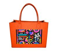 RTFGHJS Music Graffiti Style Tote Bags Reusable Shopping Bag Grocery Bag Felt Handbags Storage Bags Fruit Orange