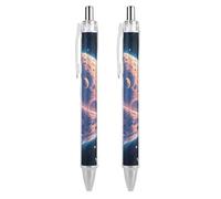 RTFGHJS Mysterious Planet Ballpoint Pens Retractable Ball Point Pens Smooth 0.5mm Medium Writing Pen Black Ink Pen for Men Women 2 PCS