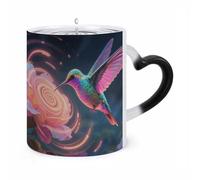 RTFGHJS Neon Hummingbird Spiral Flower Color Changing Mug Heat Activated Coffee Mug Funny Ceramic Magic Mugs Personalized Novelty Heat Sublimation Cups for Men Women Gifts 11 Oz